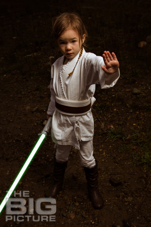 Jade the Jedi, girl jedi using the force holding a lightsaber - Children's Photography