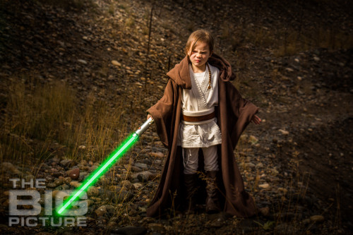 Jade the Jedi, angry girl Jedi with drawn lightsaber, green lightsaber - Children's Photography